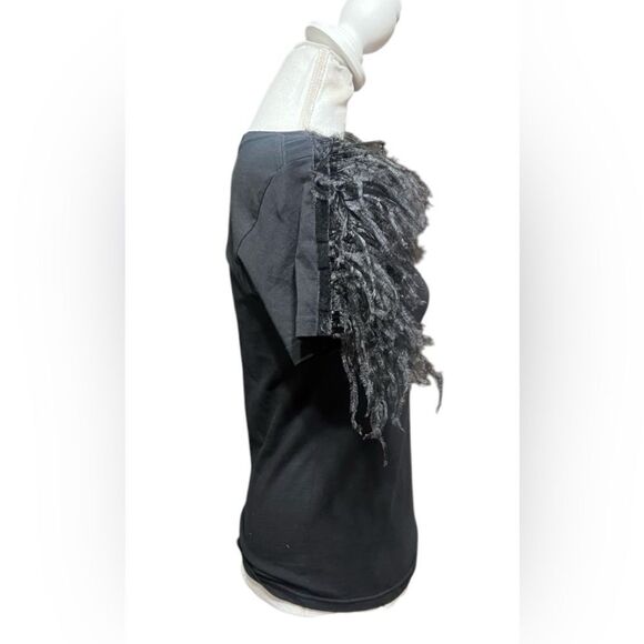 DELFI COLLECTIVE Black Feather Shoulder Detail Tee Top Size XS - Picture 3 of 6